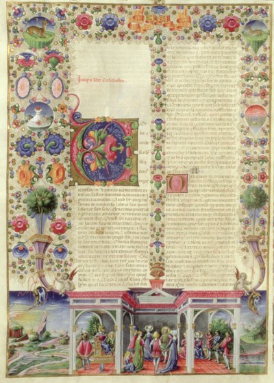 Lat 422 VolI fol.280v教会の本の始まり、Borso dEste聖書、c.1455-61 作： Taddeo Crivelli